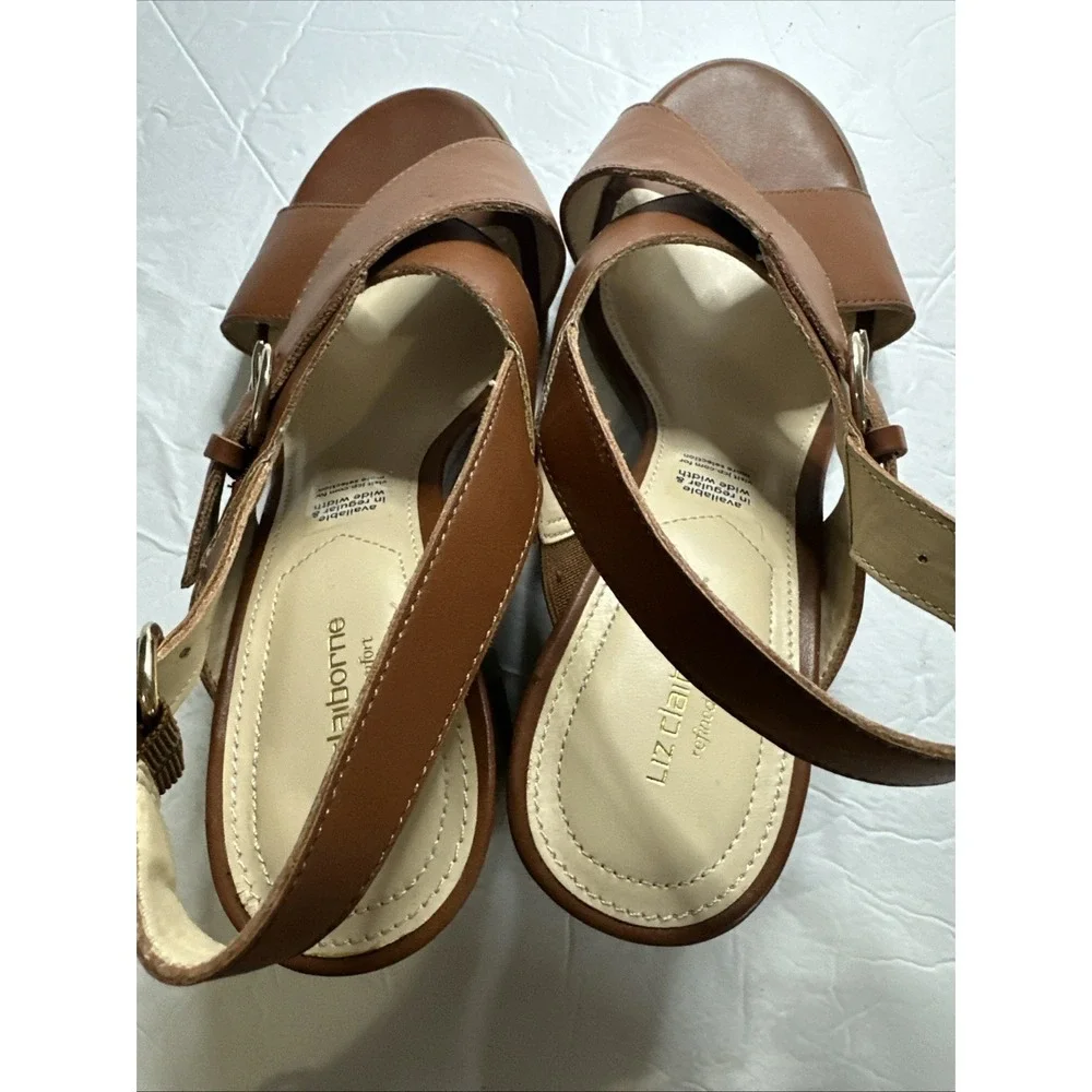 Liz Claiborne Refined Comfort Block Heel Strappy Sandel Brown LC Kadin Sz 9